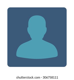 Avatar vector icon. This flat rounded square button uses cyan and blue colors and isolated on a white background.