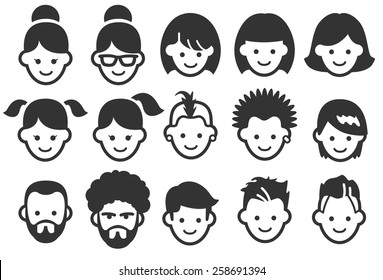 Avatar vector illustration icon set 1. Included the icons as face, user, man, woman, characters, style and more.