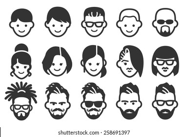 Avatar vector illustration icon set 2. Included the icons as face, user, man, woman, characters, style and more.