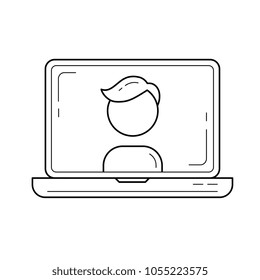 Avatar vector line icon isolated on white background. Laptop with avatar line icon for infographic, website or app.