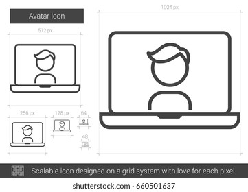 Icono de línea vectorial de avatar aislado en fondo blanco. Icono de línea de avatar para infografía, sitio web o aplicación. Icono escalable diseñado en un sistema de cuadrícula.