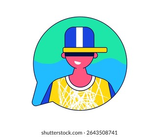 Avatar Verification Flat design style, female user with hat and ID background, great for account verification UI and identity illustrations.