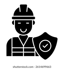 Avatar wearing hard hat with shield, icon of labor security