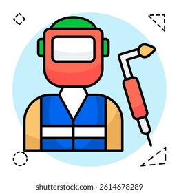 Avatar wearing helmet with flaming pipe, icon of welder