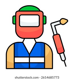 Avatar wearing helmet with flaming pipe, icon of welder