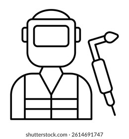 Avatar wearing helmet with flaming pipe, icon of welder