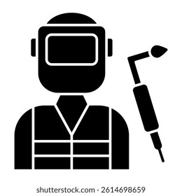Avatar wearing helmet with flaming pipe, icon of welder