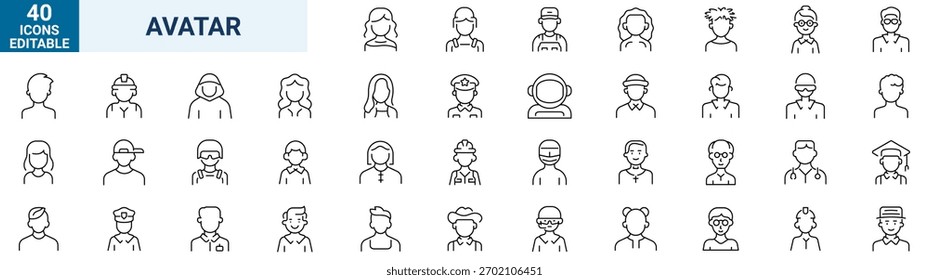 Avatar-Webliniensymbole. Benutzersymbole. Verschiedene Männer und Frauen Charaktersammlung. Personensymbole