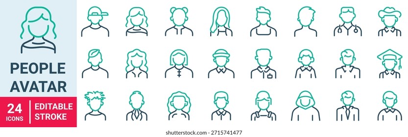Iconos de línea de Web de avatar. Iconos de usuario. Diferentes personajes de hombres y mujeres colección. Iconos de Personas