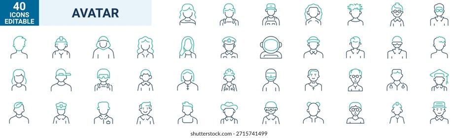 Iconos de línea de Web de avatar. Iconos de usuario. Diferentes personajes de hombres y mujeres colección. Iconos de Personas
