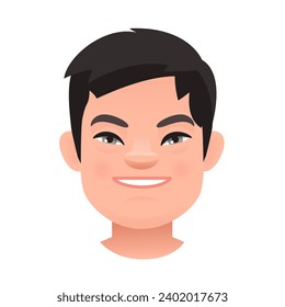 Avatar de un niño blanco con síndrome de Down. Expresión sonriente en la cara de un niño soleado. Retrato de un niño con la enfermedad genética Síndrome de Down. Ilustración vectorial en un fondo blanco.