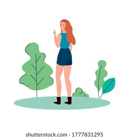 Avatar woman backwards at park design, Girl female person people human and social media theme Vector illustration