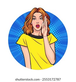 Avatar of woman or business person in various poses, circle background, retro pop art comics style.
