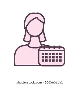 Avatar woman with calendar line style icon design, Girl female person people human and social media theme Vector illustration
