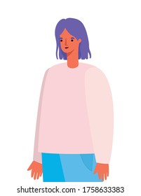 Avatar woman cartoon with purple hair design, Girl female person people human and social media theme Vector illustration