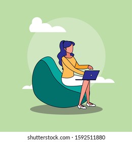 Avatar woman and clouds design, Girl female person people human and social media theme Vector illustration