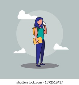 Avatar woman and clouds design, Girl female person people human and social media theme Vector illustration
