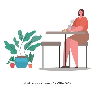 Avatar woman with coffee mug on table design, Girl female person people human and social media theme Vector illustration