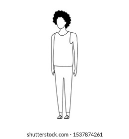 avatar woman with curly hair and standing icon over white background, vector illustration