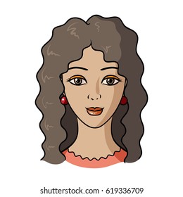 Avatar of a woman with curly hair.Avatar and face single icon in cartoon style vector symbol stock illustration.