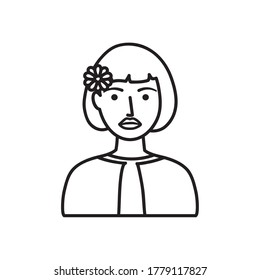 avatar woman with decorative flower icon over white background, line style, vector illustration