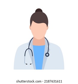 Avatar of woman doctor with brown hair. Doctor with stethoscope. Vector illustration.