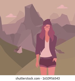 Avatar woman in front of landscape design, Girl female person people human and social media theme Vector illustration