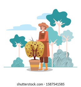 Avatar woman and gardening concept design, Garden planting nature ecology outdoors and floral theme Vector illustration
