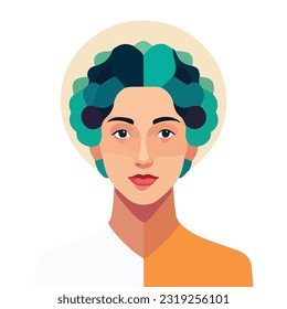 Avatar woman girl, mental ai help and assistant. Vector illustration. Female ai mental helper, growth clarity, stability mindfulness, psychology development, guidance growth, positivity wellness