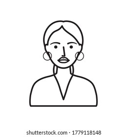 avatar woman with hoops earrings icon over white background, line style, vector illustration