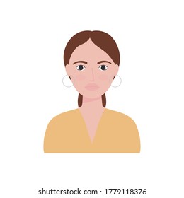 avatar woman with hoops earrings over white background, flat style, vector illustration