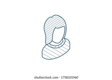 Avatar, woman isometric icon. 3d vector illustration. Isolated line art technical drawing. Editable stroke