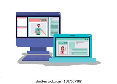 Avatar woman and man design, Digital technology communication social media internet web and wireless theme Vector illustration