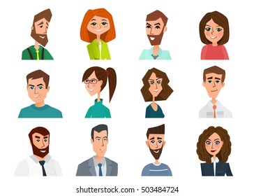 Avatar, woman, man heads. People vector shape heads different. Business concept. Vector illustration isolated on white background in flat style.