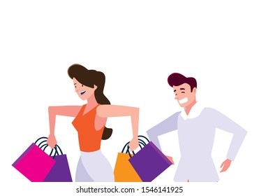 avatar woman and man shopping design, Commerce market store retail paying and buying theme Vector illustration