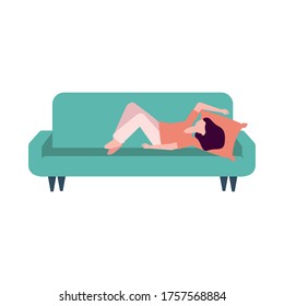 Avatar woman on couch design, Girl female person people human and social media theme Vector illustration