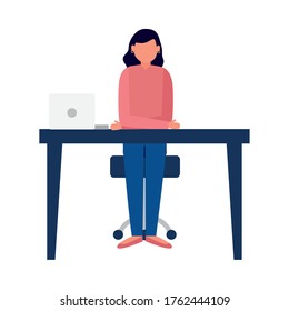Avatar woman on desk design, Girl female person people human and social media theme Vector illustration