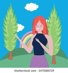 Avatar woman over landscape vector design