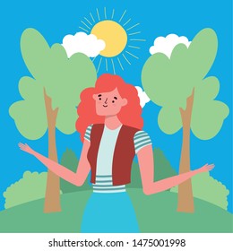 Avatar woman over landscape vector design