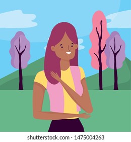 Avatar woman over landscape vector design