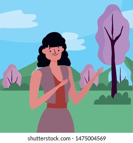 Avatar woman over landscape vector design