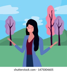 Avatar woman over landscape vector design