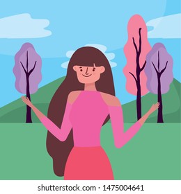 Avatar woman over landscape vector design