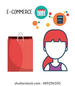avatar woman with shopping and ecommerce icon