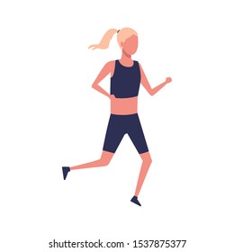 avatar woman with sport clothes running over white background, colorful design. vector illustration