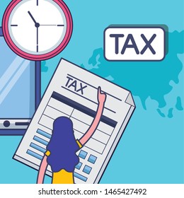 Avatar woman with tax design, Money finance accounting commerce market payment and government theme Vector illustration
