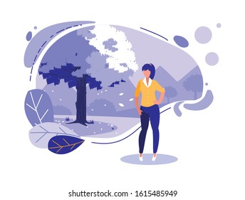 Avatar woman with tree and leaves design, Girl female person people human and social media theme Vector illustration