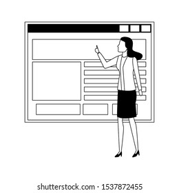 avatar woman and web interface over white background, vector illustration