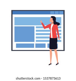 avatar woman and web interface over white background, vector illustration