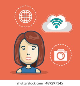avatar woman and wireless icon
